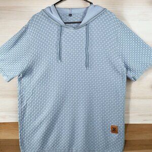 Zaitun Men's XL Short Sleeve Hoodie Sweater Shirt Blue Waffle Knitted Pullover